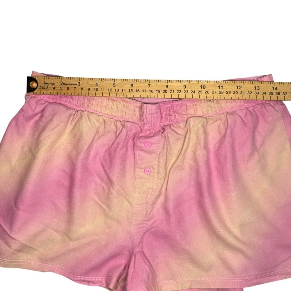 PINK Victoria’s Secret Tie Dye Pink Yellow Ombre Cozy Sleep Shorts Loungewear - Picture 6 of 7